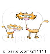 Royalty Free RF Clipart Illustration Of An Orange Kitten By A Mother Cat