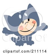 Poster, Art Print Of Cute Little Kid Smiling And Dressed In A Gray Cat Halloween Costume