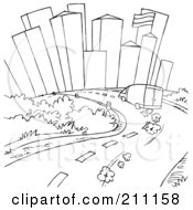 Poster, Art Print Of Coloring Page Outline Of A Van Putting Down A City Road