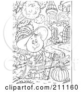 Royalty Free RF Clipart Illustration Of A Coloring Page Outline Of Puss In Boots By A Castle by Alex Bannykh