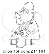 Poster, Art Print Of Coloring Page Outline Of A Rhino Turning A Valve