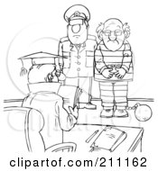 Poster, Art Print Of Coloring Page Outline Of A Cop With A Prisoner In Front Of A Judge