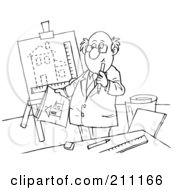 Royalty Free RF Clipart Illustration Of A Coloring Page Outline Of An Architect Sketching A Home