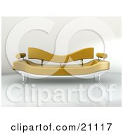 Clipart Illustration Of A Modern Brown Plastic Couch On A Reflective Floor