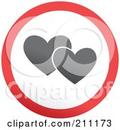 Poster, Art Print Of Red Gray And White Rounded Two Hearts Button