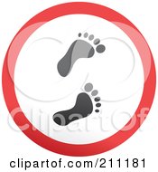 Red Gray And White Rounded Footprints Button