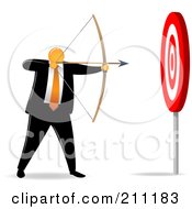 Orange Faceless Businessman Archer Aiming For An Easy Target