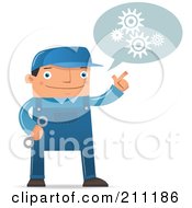 Royalty Free RF Clipart Illustration Of A Talking Male Engineer Pointing To A Word Cloud