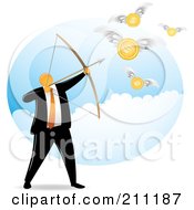 Poster, Art Print Of Orange Faceless Businessman Archer Aiming For Coins