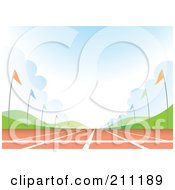 Royalty Free RF Clipart Illustration Of A View Of A Deserted Running Track With Flags by Qiun #COLLC211189-0141
