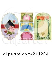 Digital Collage Of Floral And Art Deco Labels