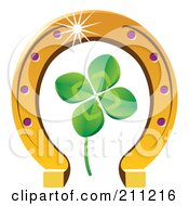 Royalty Free RF Clipart Illustration Of A Four Leaf Clover And Horseshoe by Eugene