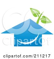 Poster, Art Print Of Logo Design Of A Happy Blue House And Plant