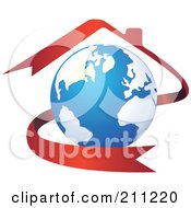 Royalty Free RF Clipart Illustration Of A Logo Design Of A Globe With A Red House Ribbon by Eugene #COLLC211220-0054