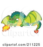 Poster, Art Print Of Green Dragon Breathing Fire Over A Blank Sign