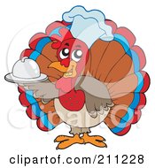 Poster, Art Print Of Cute Turkey Bird Chef Holding A Small Platter