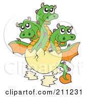 Poster, Art Print Of Triple Headed Dragon Baby Hatching From An Egg