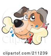Royalty Free RF Clipart Illustration Of A Mad Dog Drooling On A Bone by visekart