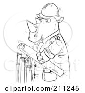 Poster, Art Print Of Coloring Page Outline Of A Rhino Holding Pipes