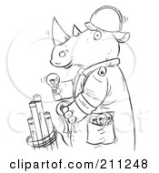 Poster, Art Print Of Coloring Page Outline Of A Rhino Installing Light Bulbs
