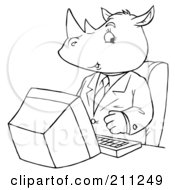 Poster, Art Print Of Coloring Page Outline Of A Rhino Using A Computer