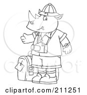 Poster, Art Print Of Coloring Page Outline Of A Rhino Tourist With A Camera