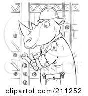 Poster, Art Print Of Coloring Page Outline Of A Rhino Tightening Bolts