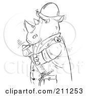 Poster, Art Print Of Coloring Page Outline Of A Rhino Holding A Pump