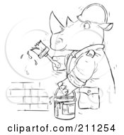 Poster, Art Print Of Coloring Page Outline Of A Rhino Painting A Brick Wall