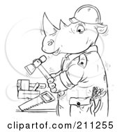 Poster, Art Print Of Coloring Page Outline Of A Rhino Using Tools