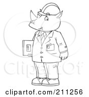 Poster, Art Print Of Coloring Page Outline Of A Rhino Engineer In A Suit