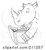 Poster, Art Print Of Coloring Page Outline Of A Rhino Reading A Book
