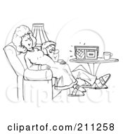 Poster, Art Print Of Coloring Page Outline Of A Happy Man Listening To A Baby In His Wifes Belly