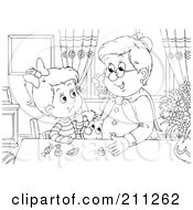 Poster, Art Print Of Coloring Page Outline Of A Granny Giving Candy To A Girl