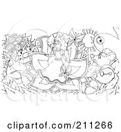 Poster, Art Print Of Coloring Page Outline Of A Tiny Girl In A Flower Surrounded By Critters