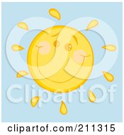 Poster, Art Print Of Happy Sun With A Smile Over Blue