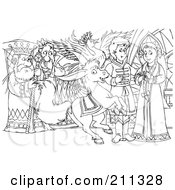 Poster, Art Print Of Coloring Page Outline Of A Mean King Watching A Prince And Princess