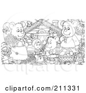 Poster, Art Print Of Coloring Page Outline Of A Bear Family And Goldilocks By A Cabin