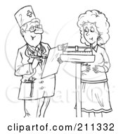Poster, Art Print Of Coloring Page Outline Of A Doctor Weighing A Woman On A Scale