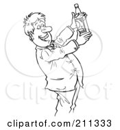 Poster, Art Print Of Coloring Page Outline Of A Businessman Holding Up A Liquor Bottle