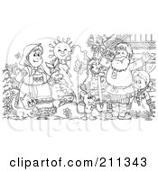 Poster, Art Print Of Coloring Page Outline Of A Happy Family By A Giant Turnip