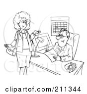 Poster, Art Print Of Coloring Page Outline Of A Woman Chatting With A Businsesman