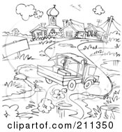 Poster, Art Print Of Coloring Page Outline Of A Truck Driving Down A Road