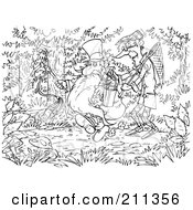 Royalty Free RF Clipart Illustration Of A Coloring Page Outline Of Bad Men Walking In The Woods