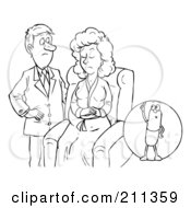 Royalty Free RF Clipart Illustration Of A Coloring Page Outline Of A Male Doctor Inspecting A Female by Alex Bannykh