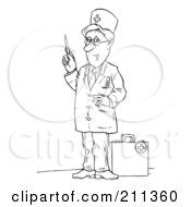 Poster, Art Print Of Coloring Page Outline Of A Doctor Standing By A Medical Bag