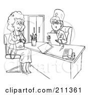 Poster, Art Print Of Coloring Page Outline Of A Woman Talking To A Doctor In An Office