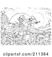 Royalty Free RF Clipart Illustration Of A Coloring Page Outline Of Robbers Running by Alex Bannykh