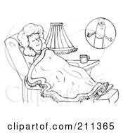 Poster, Art Print Of Coloring Page Outline Of A Woman Dreaming Of A Pill