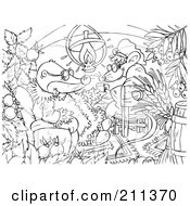 Royalty Free RF Clipart Illustration Of A Coloring Page Outline Of Two Moles In Their Home by Alex Bannykh